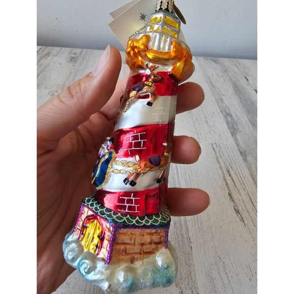 Vintage radko seaside delivery lighthouse sleigh reindeer ornament glass Xmas tr - Picture 3 of 7